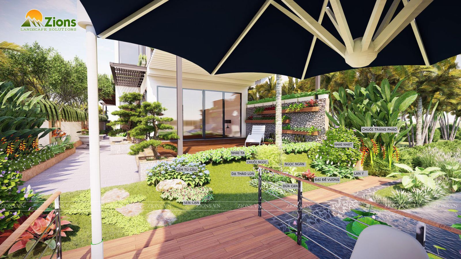 thiết kế sân vườn nhiệt đới tại biệt thự đảo ecopark